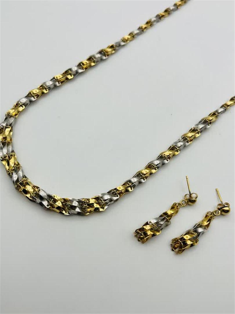 نیم ست طلا 18عیار بافت دو رنگ