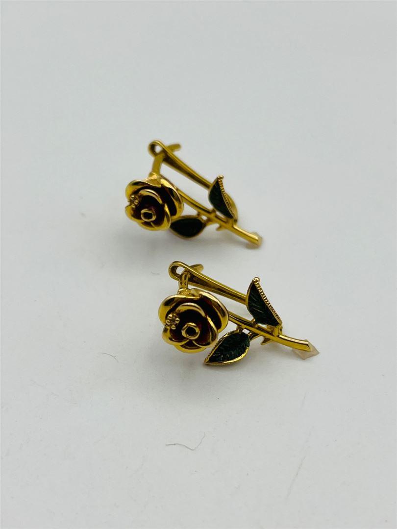 گوشواره طلا 18عیار گل رز انارکی 132054