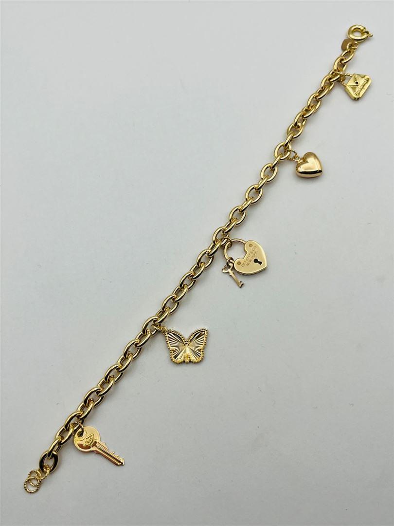 دستبند طلا 18عیار آویز دار تیفانی