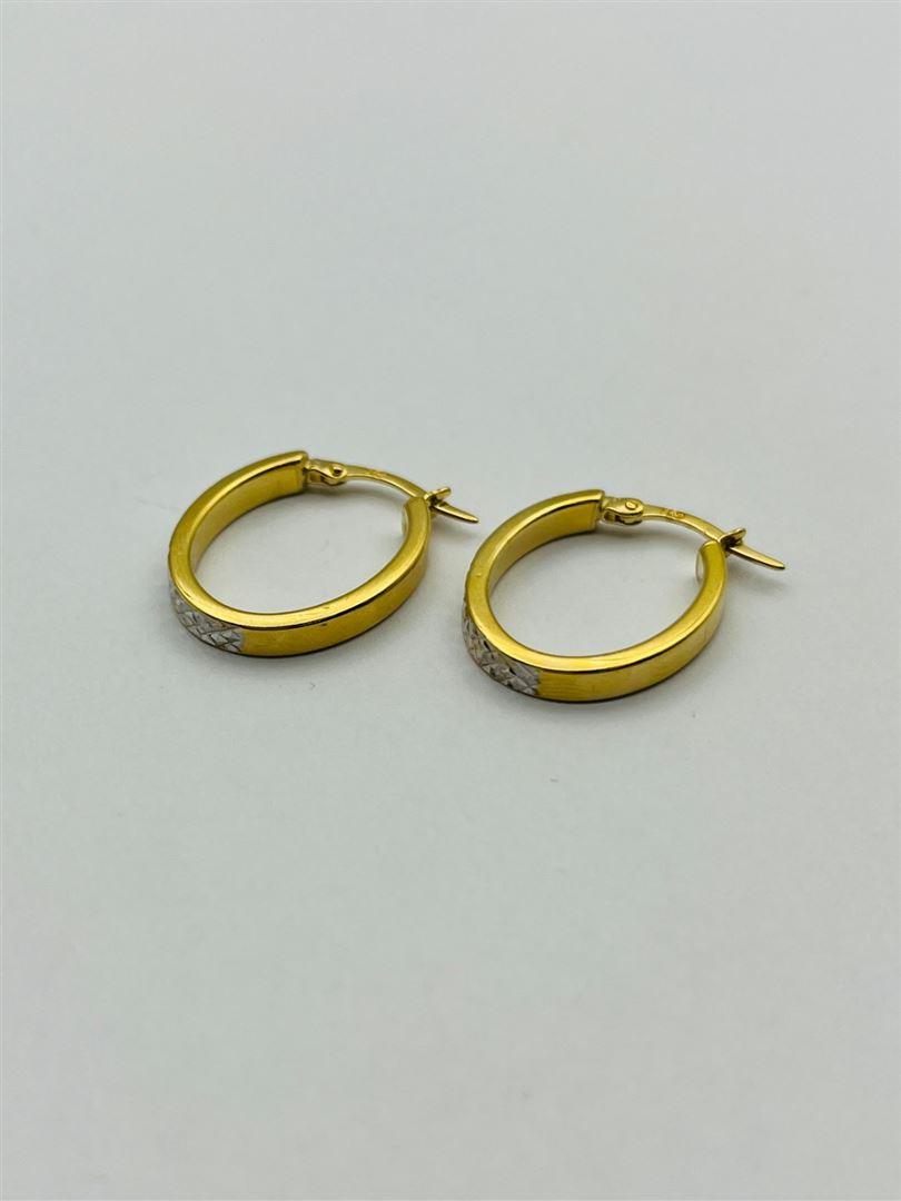 گوشواره طلا 18عیار حلقه ای تراش دو رنگ