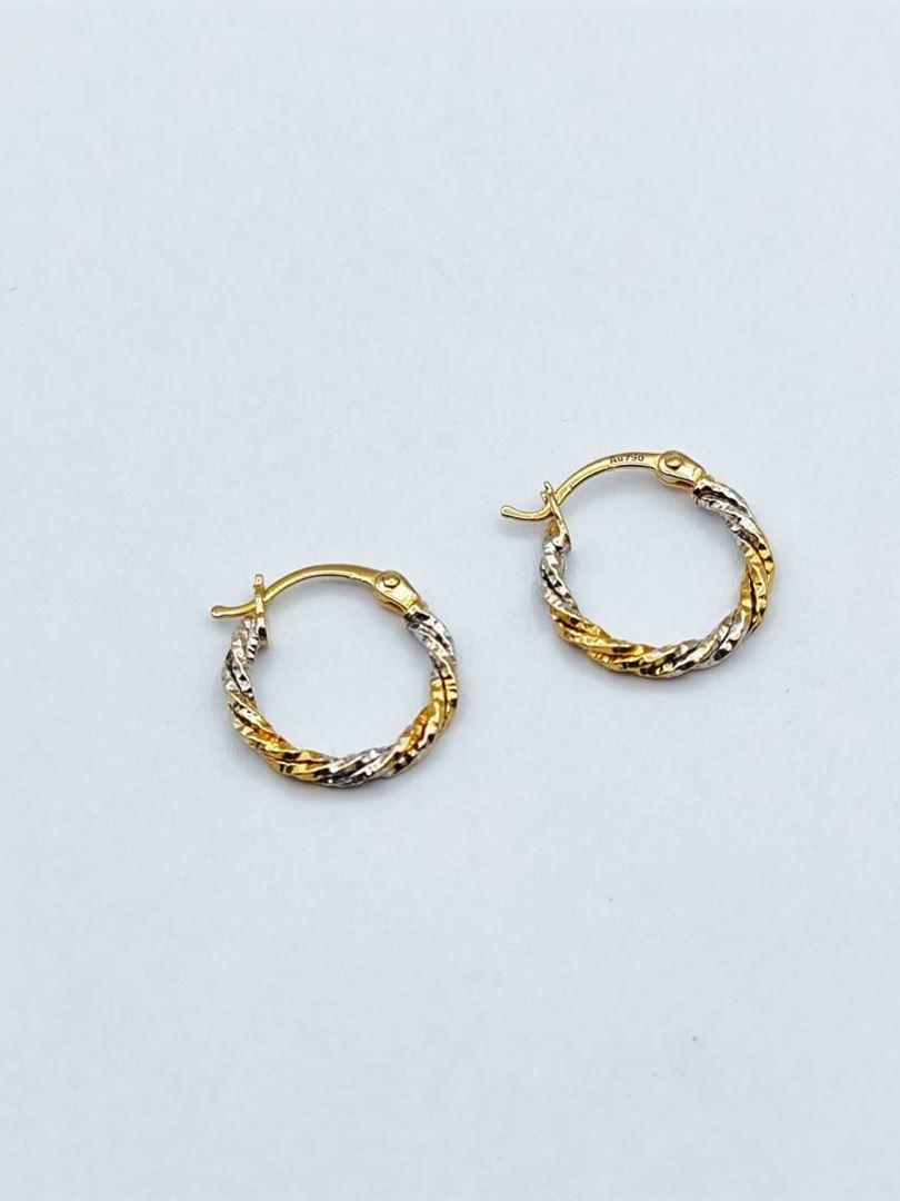 گوشواره طلا 18 عیار حلقه ای تراش دورنگ