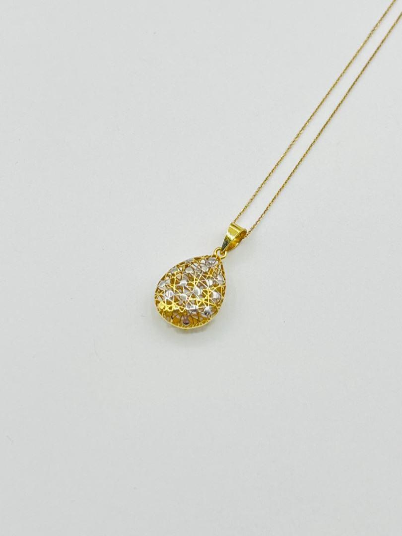 آویز طلا 18 عیار بیضی تراش سفید زرد 127453