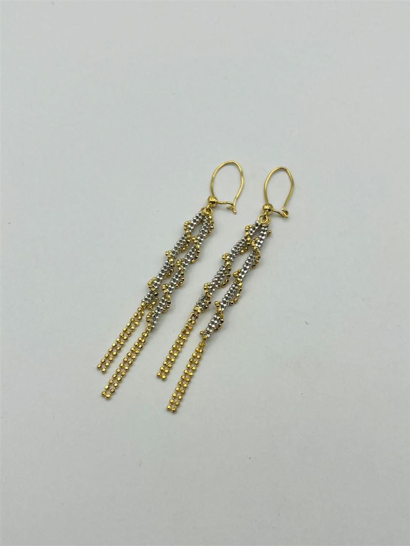 گوشواره طلا 18عیار اویز دار سفید و زرد 133769