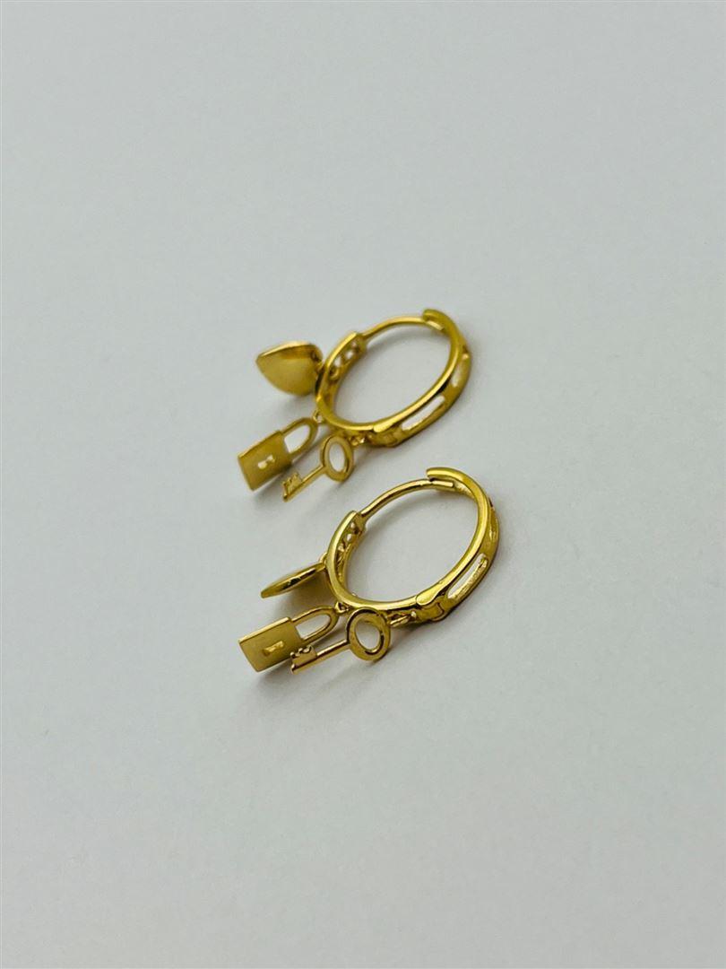 گوشواره طلا 18عیار آویز قفل و قلب