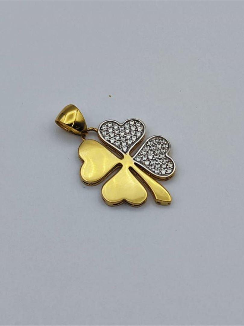 آویز پلاک طلا 18عیار شبدر نگین دار