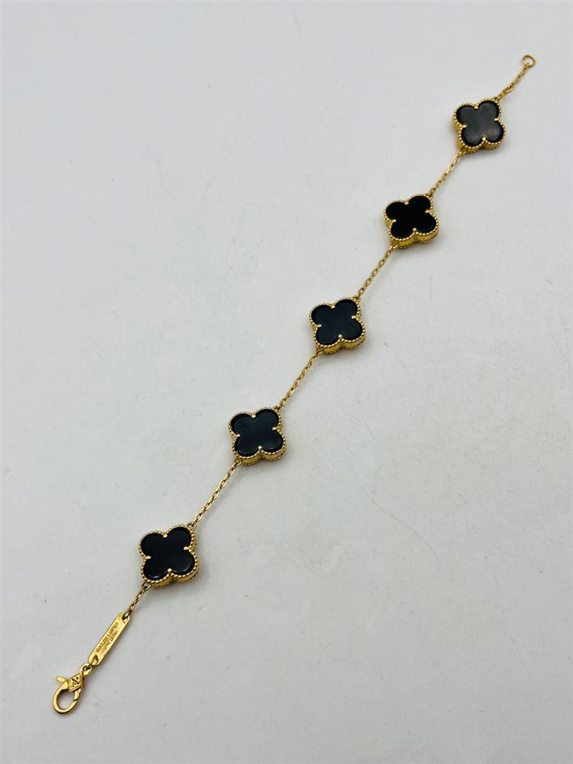 دستبند طلا 18عیار ونکلیف دو طرفه مشکی و تراش 138925