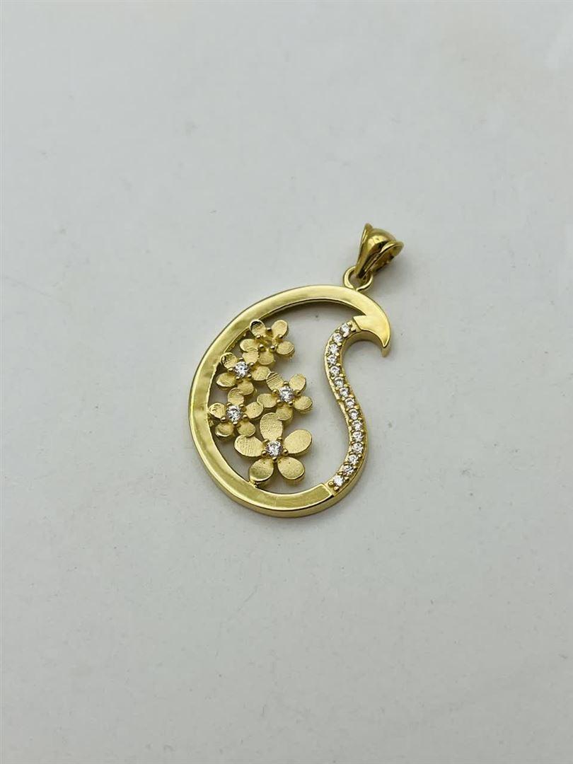 آویز پلاک طلا 18عیار بته جقه گلدار138954