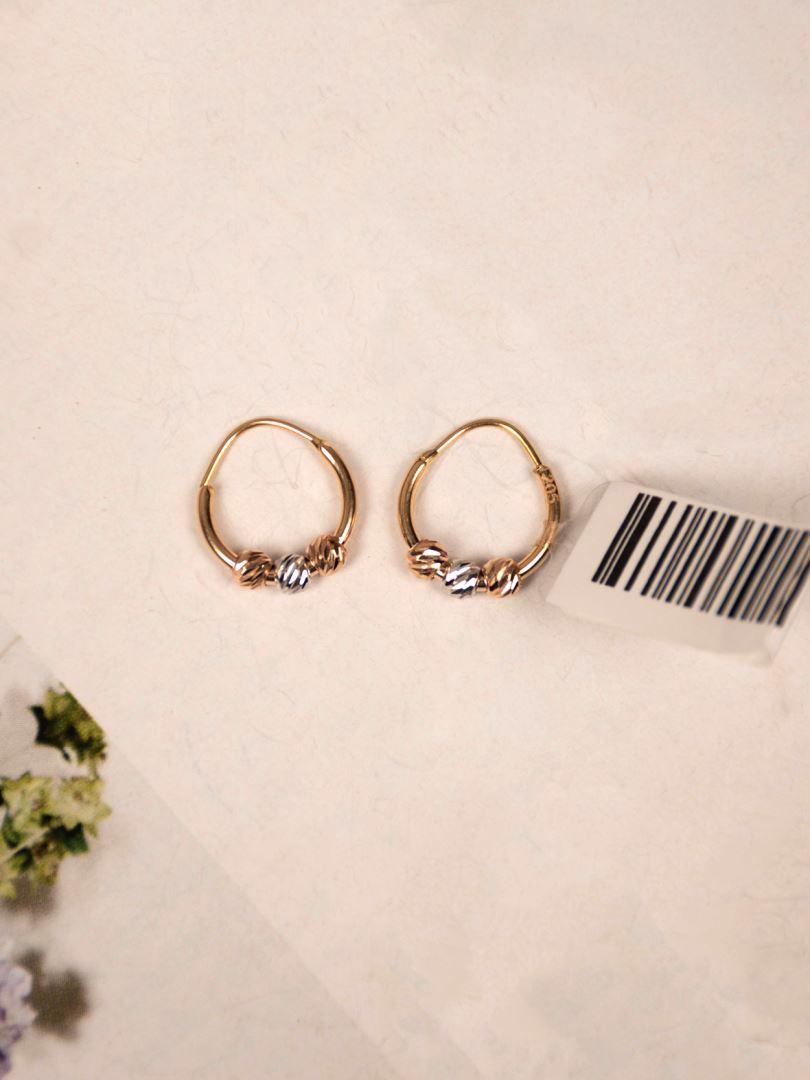 گوشواره طلای 18عیار حلقه ای دوریکا رزگلدوطلایی وسفی سایز کوچک124017