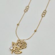 گردنبند نگین دار گل رز - 2887