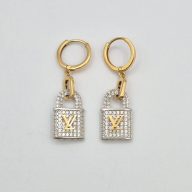 گوشواره قفل LV نگین دار رزگلد و سفید - 5616
