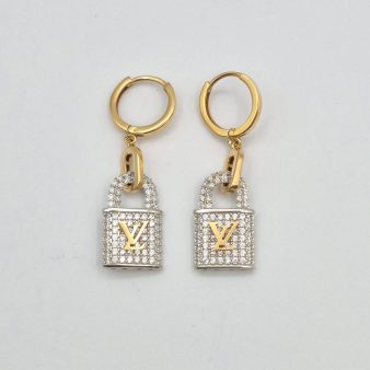 گوشواره قفل LV نگین دار رزگلد و سفید - 5616